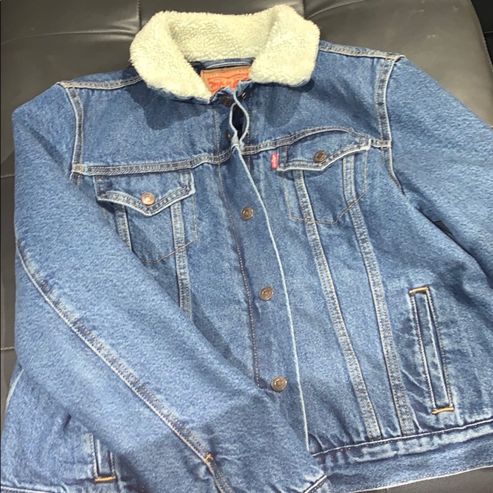 fleece lined collar denim jacket